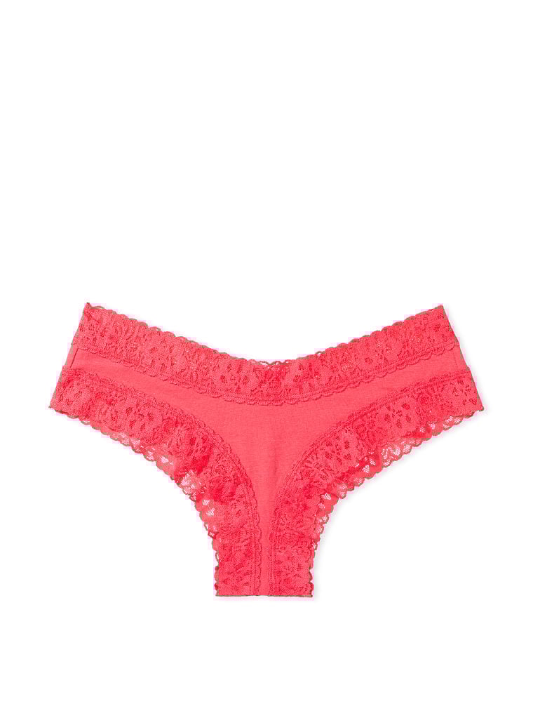 Cheeky de algodón con cintura de encaje rosa coral