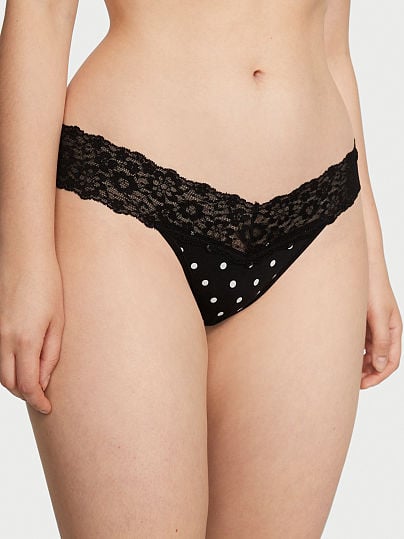 Tanga de algodón con cintura de encaje Victoria's Secret
