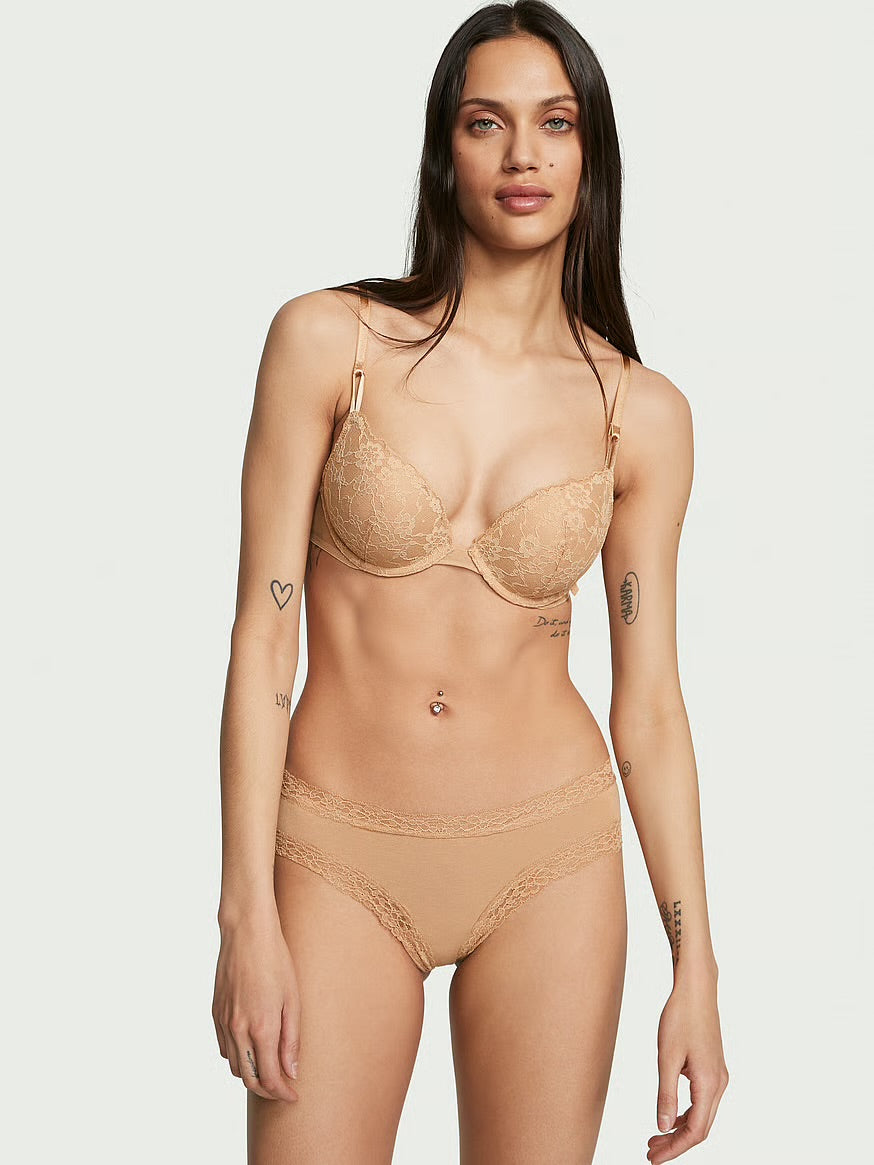 Cheeky de algodón con cintura de encaje, Pink - Victoria's Secret