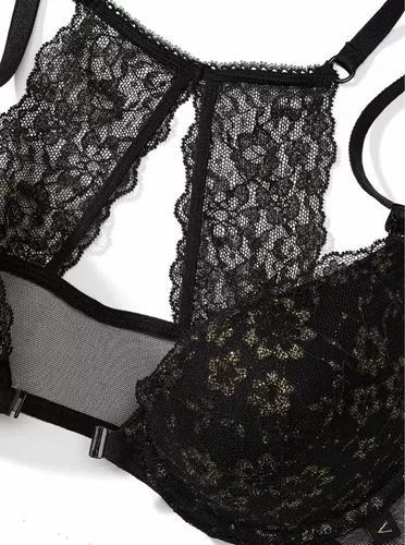 Brasier Push up con cierre frontal de encaje Negro brillante Victoria´s Secret