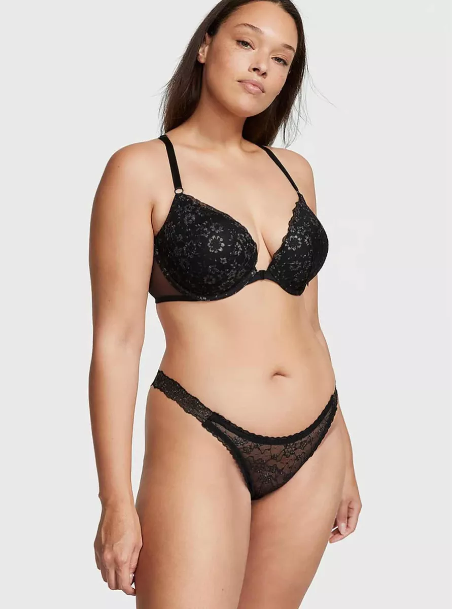 Brasier Push up con cierre frontal de encaje Negro brillante Victoria´s Secret