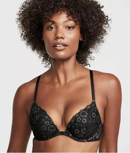 Brasier Push up con cierre frontal de encaje Negro brillante Victoria´s Secret