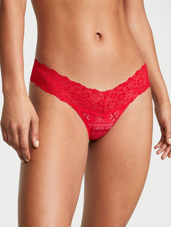 Tanga de algodón con cintura de encaje Victoria's Secret