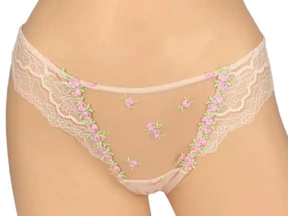 Tanga Bordada Floral en tonos rosa pastel