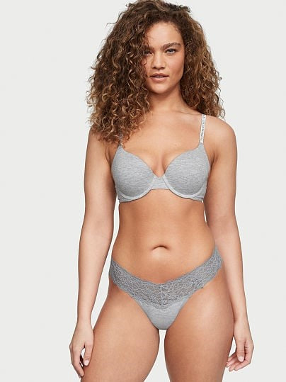 Tanga de algodón con cintura de encaje Victoria's Secret