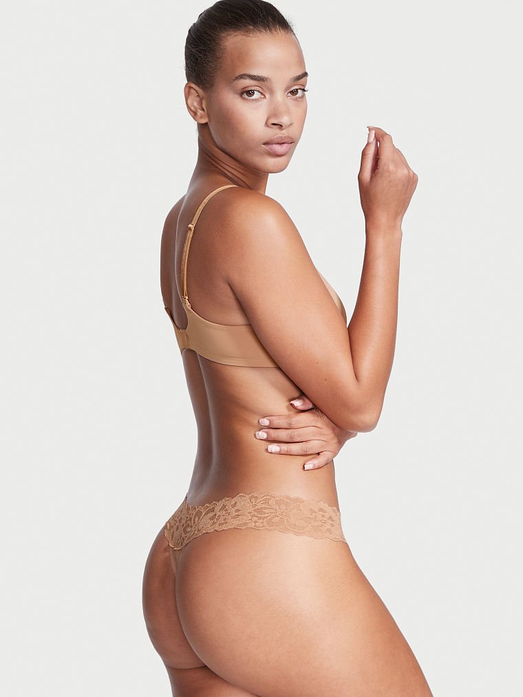 Tanga de algodón con cintura de encaje Victoria's Secret