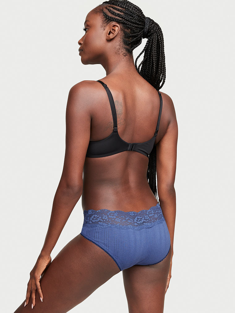 Panty estilo Bikini de algodón con cintura de encaje Gris Azulado Victoria's Secret
