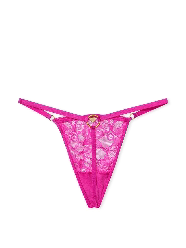 Hilo de encaje fino, tiras de satín con dije de corazón en la espalda Victoria's Secret