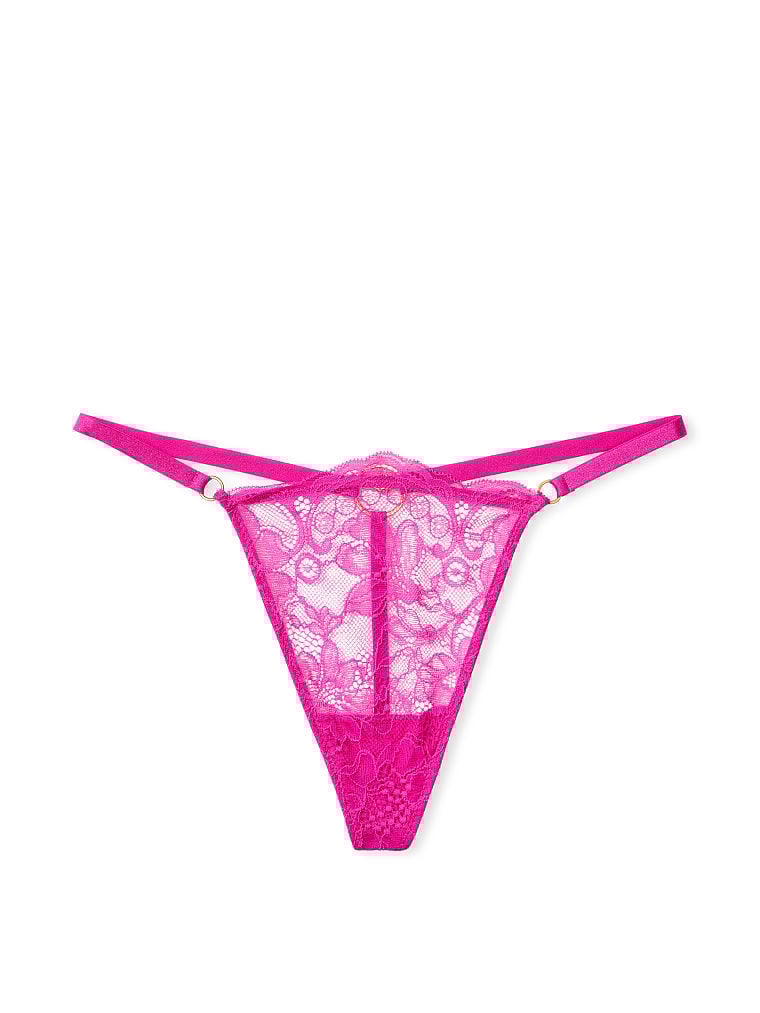 Hilo de encaje fino, tiras de satín con dije de corazón en la espalda Victoria's Secret