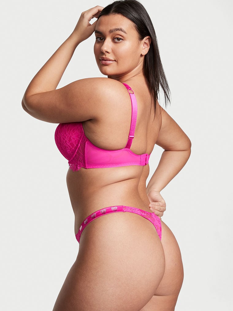 Tanga de encaje Fucsia con tirantes liso con brillantes Victoria's Secret