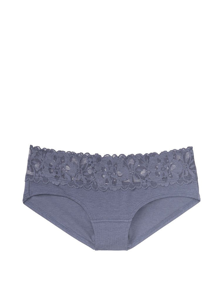 Panty estilo Bikini de algodón con cintura de encaje Gris Azulado Victoria's Secret