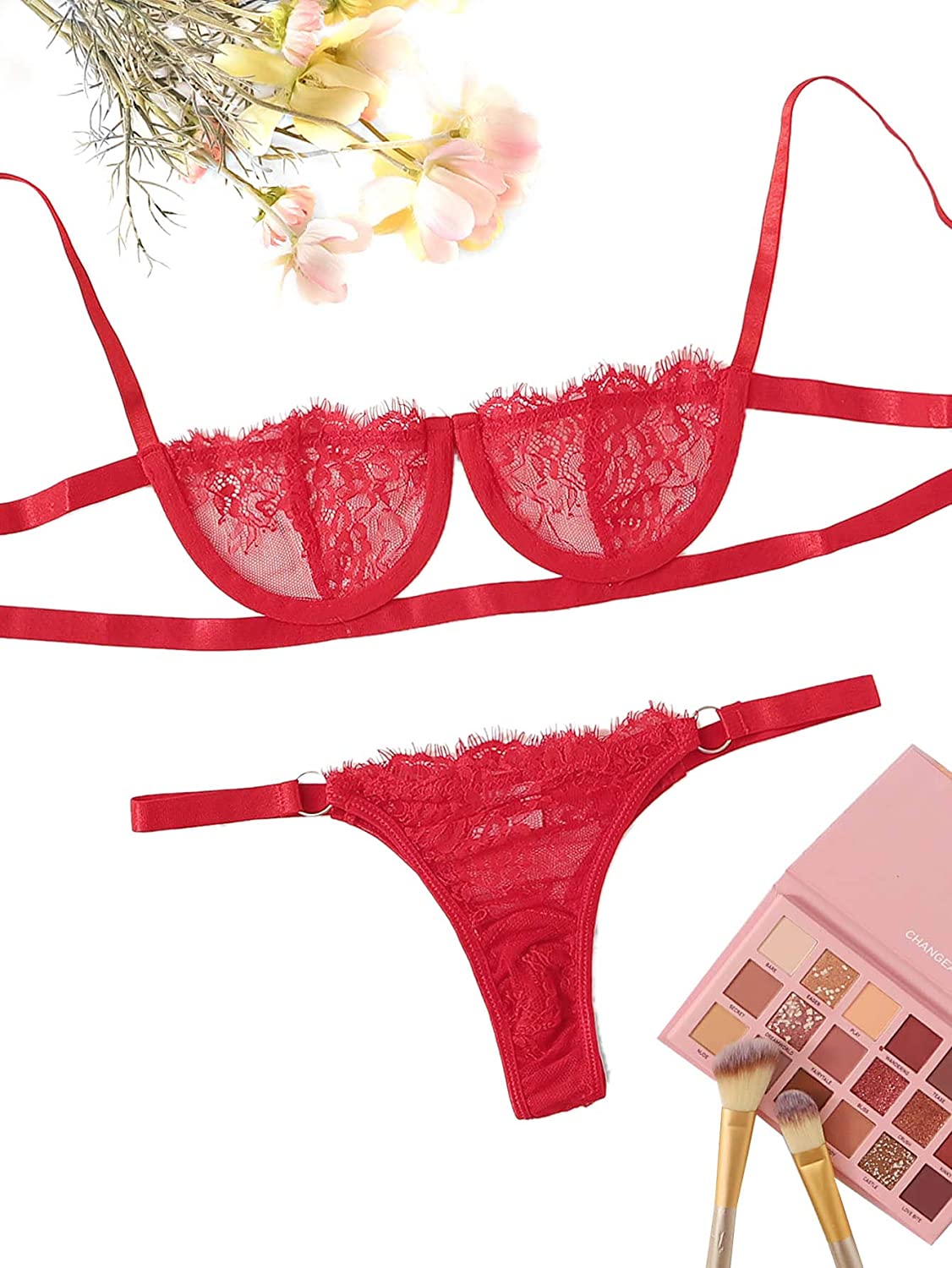 Conjunto de 2 piezas de lencería sexy de Tanga y brasier-SheIn