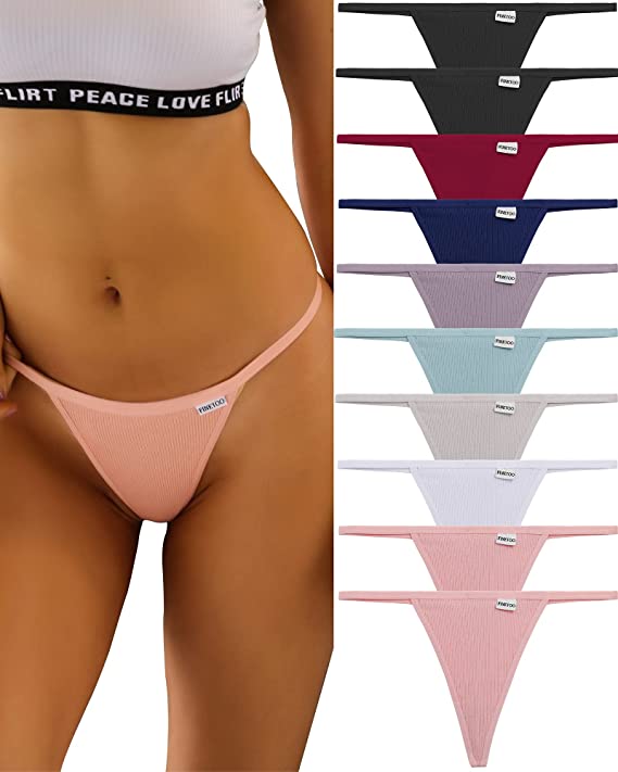 Paquete de 5 tangas FINETOO para mujer, bragas de algodón elásticas con espalda en T, tangas de tiro bajo, ropa interior hipster sexy FINETOO