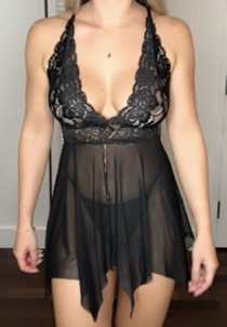 Babydoll sexy para mujer, encaje floral, cuello en V, malla halter, con tanga klier