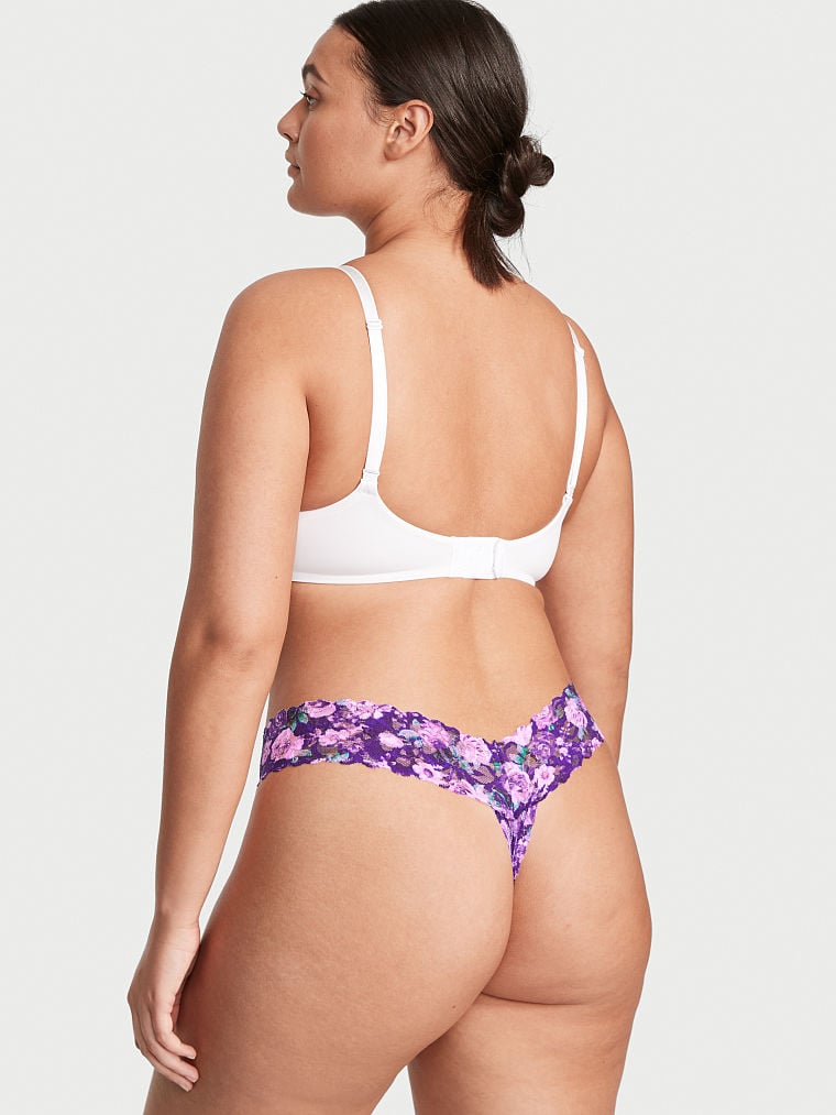 Tanga Lacie Morado con flores Victoria´s Secret