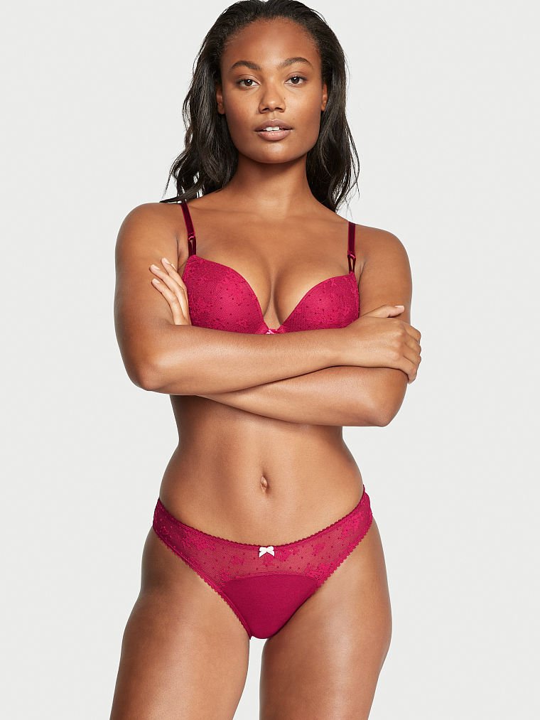 Panty de algodón elástico tipo bikini con encaje Victoria's Secret - Talla S