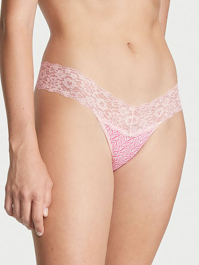 Tanga de algodón con cintura de encaje floral Victoria's Secret