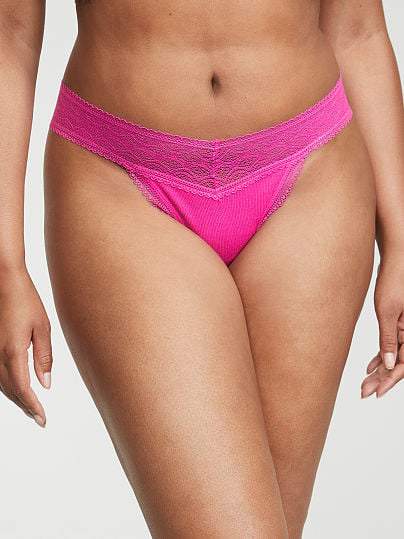 Tanga de algodón con cintura de encaje floral Victoria's Secret