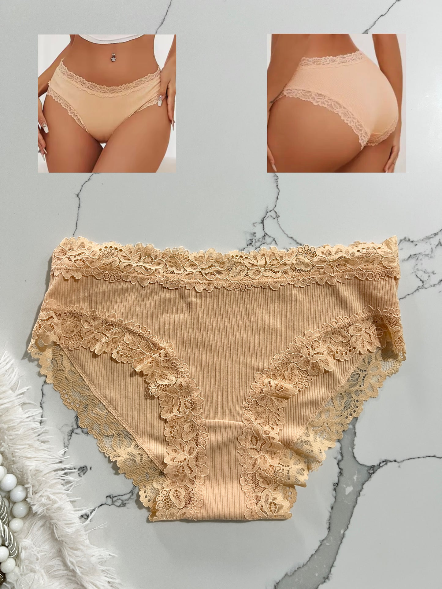 FINETOO Cacheteros de algodón con ribete de encaje