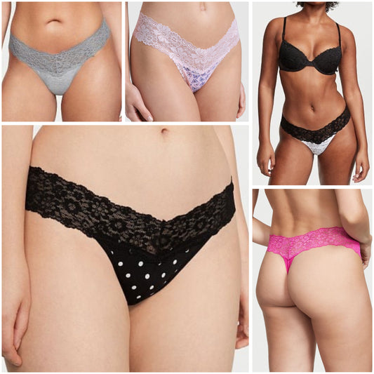 Tanga de algodón con cintura de encaje Victoria's Secret