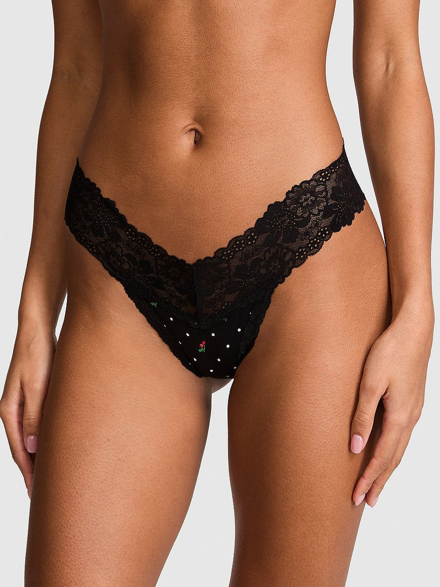 Tanga de algodón con cintura de encaje Pink- Victoria's Secret