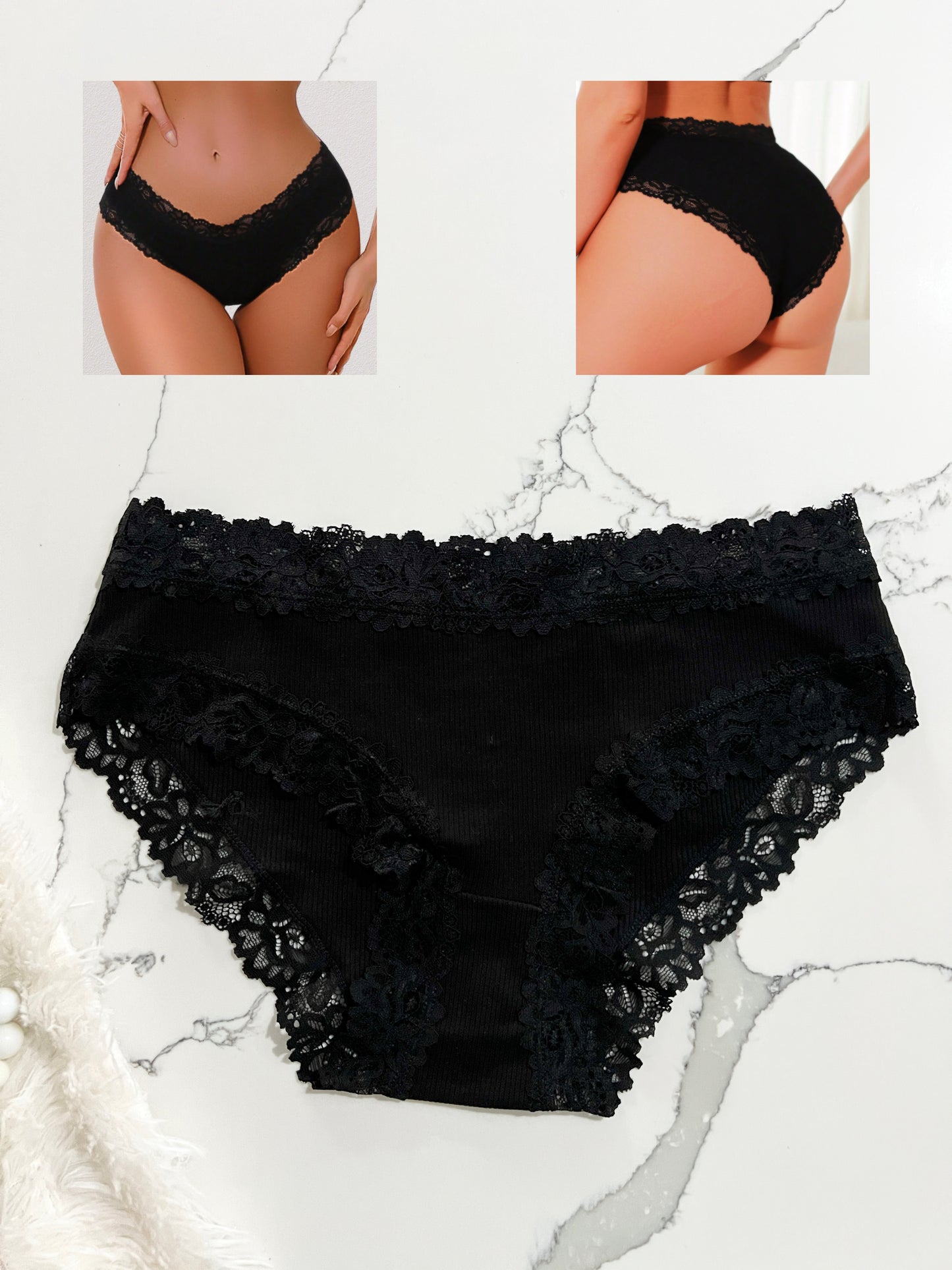 FINETOO Cacheteros de algodón con ribete de encaje