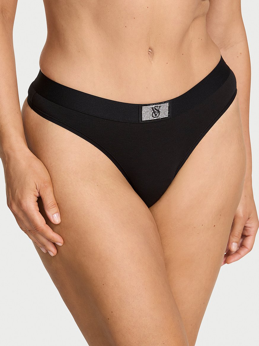 Tanga de algodón clásica de cintura elástica con parche brillante by Victoria's Secret
