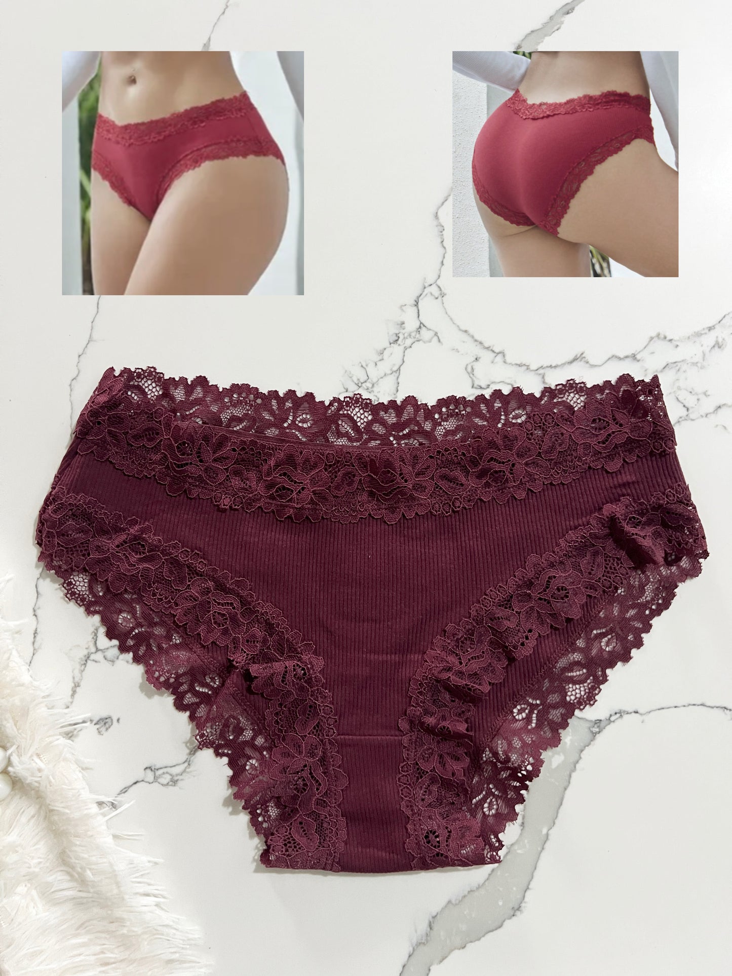 FINETOO Cacheteros de algodón con ribete de encaje