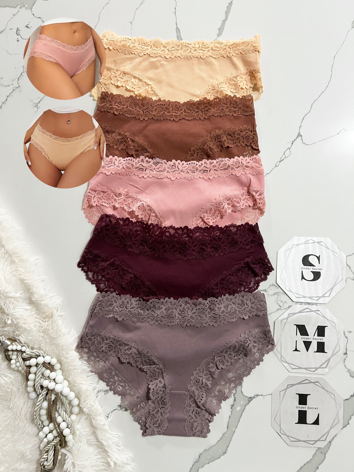 FINETOO Cacheteros de algodón con ribete de encaje