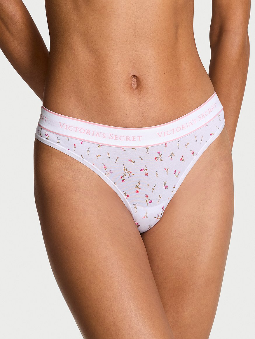 Tangas de algodón clásica de cintura elástica con logo by Victoria's Secret