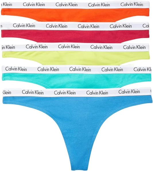 Calvin Klein tanga elásticas de algodón con logo de carrusel para mujer, paquete de 5