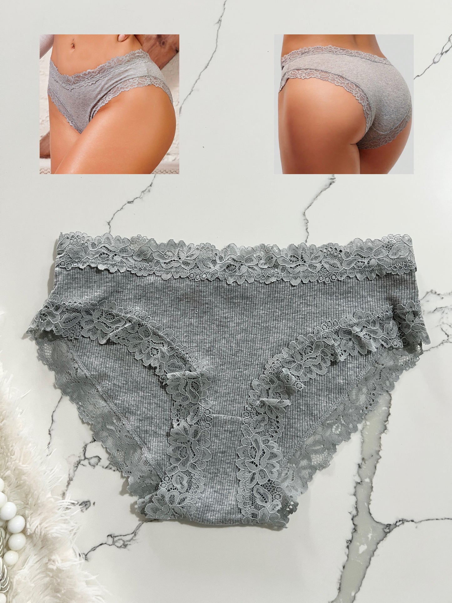 FINETOO Cacheteros de algodón con ribete de encaje