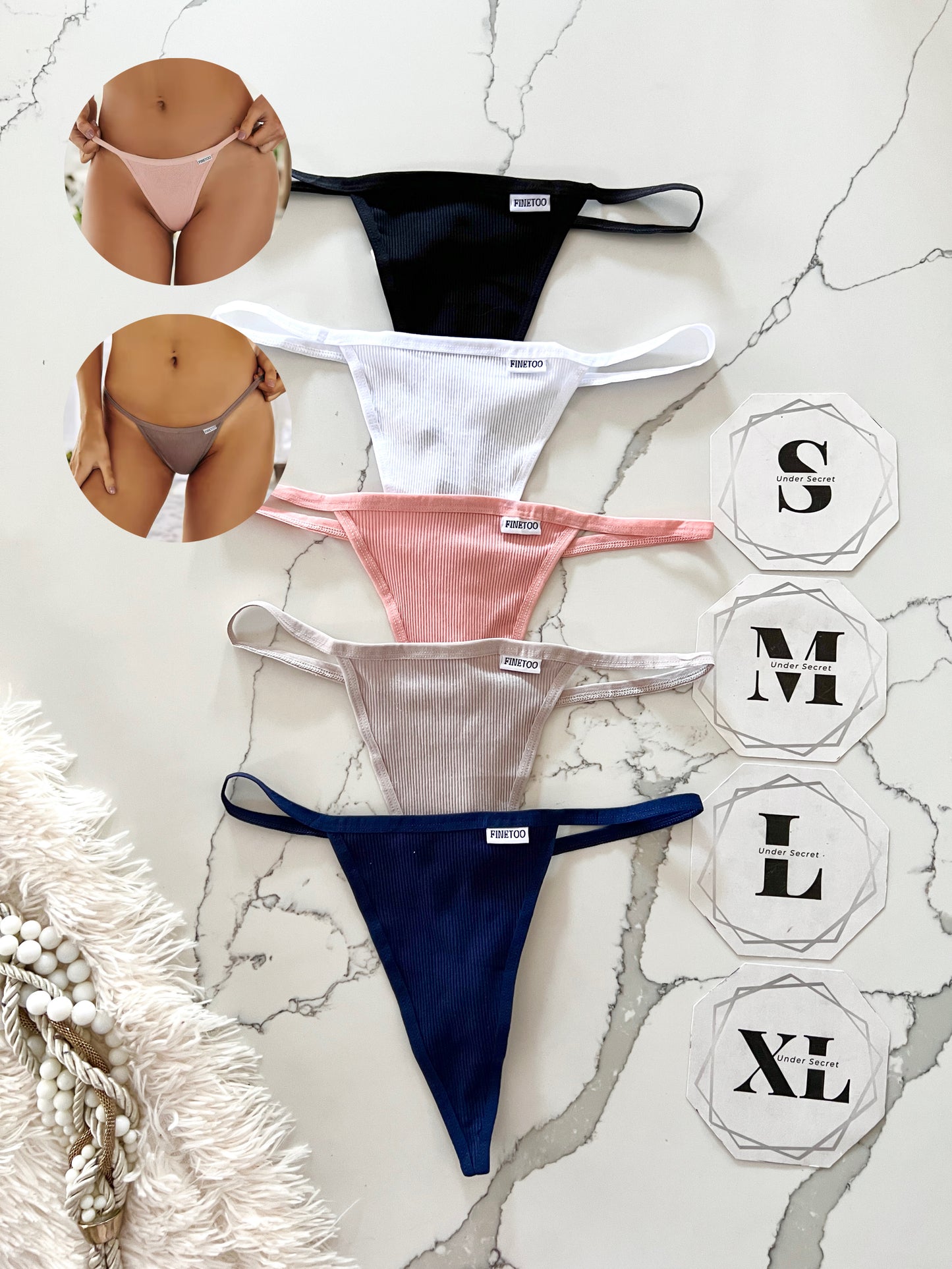 FINETOO Pack de 5 hilos de algodón elástico con espalda en T