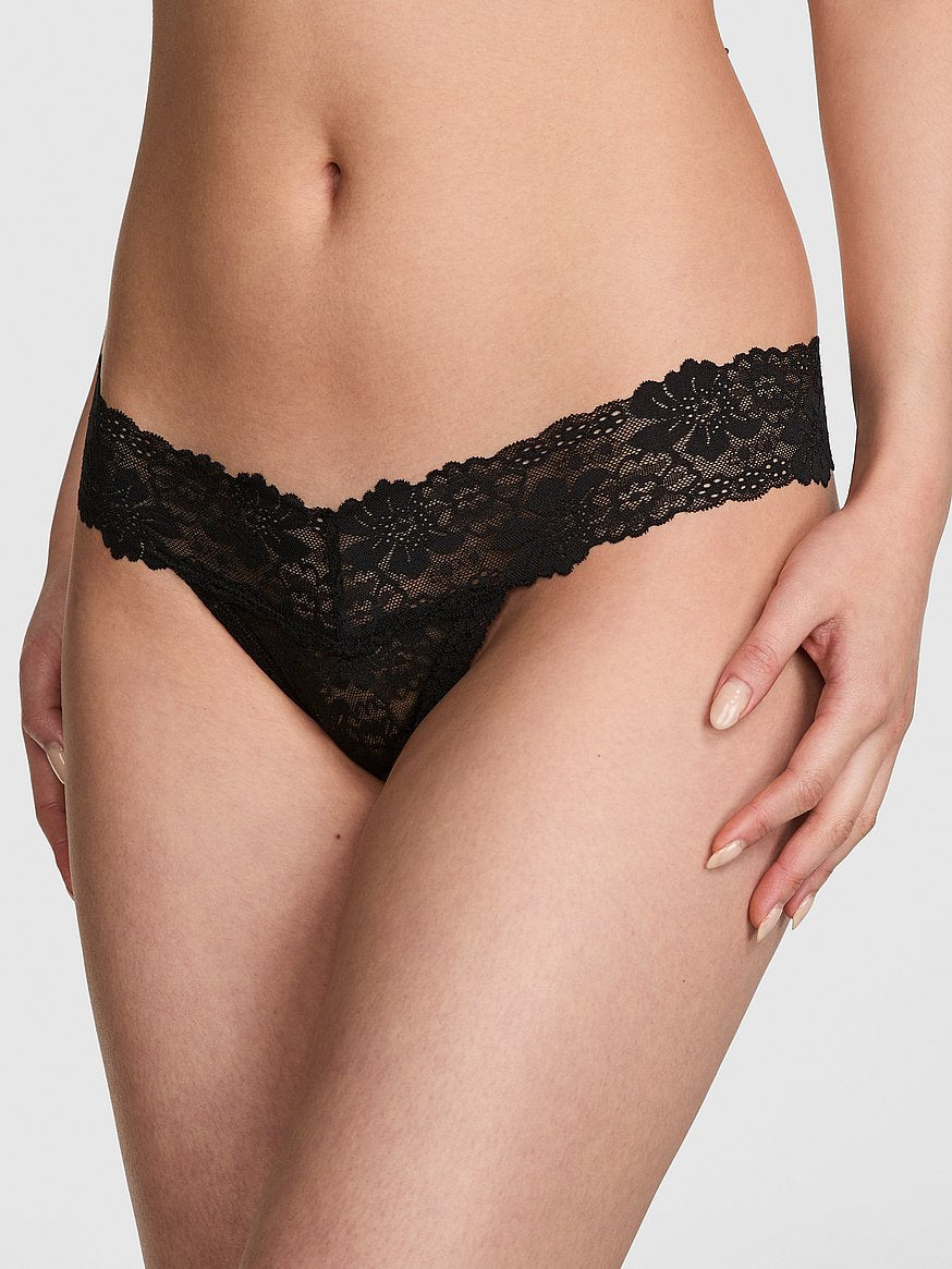 Tanga de algodón con cintura de encaje Pink- Victoria's Secret