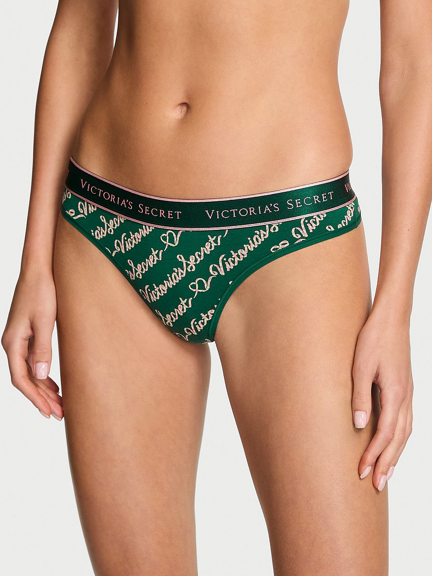 Tangas de algodón clásica de cintura elástica con logo by Victoria's Secret
