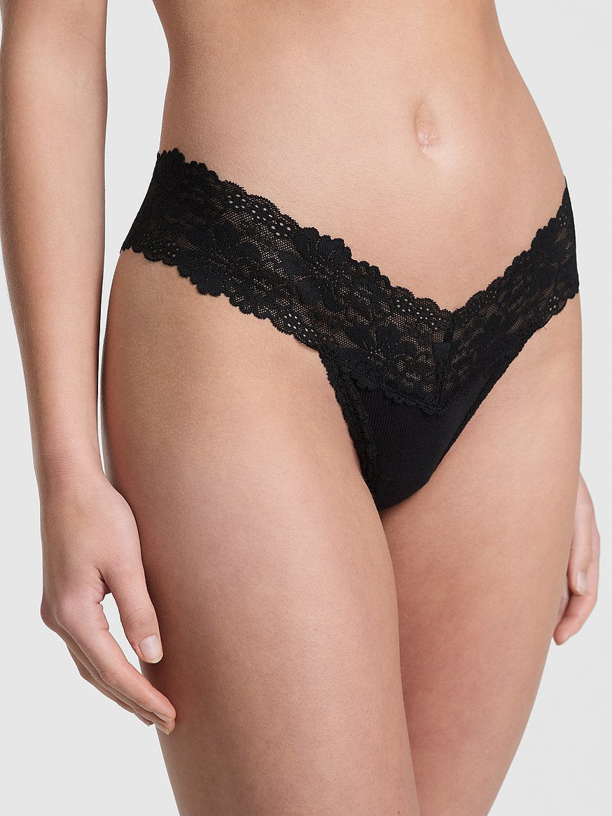 Tanga de algodón con cintura de encaje Pink- Victoria's Secret