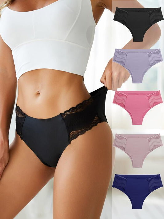 FINETOO Paquete de 5 panties sin costura con encaje en los lados