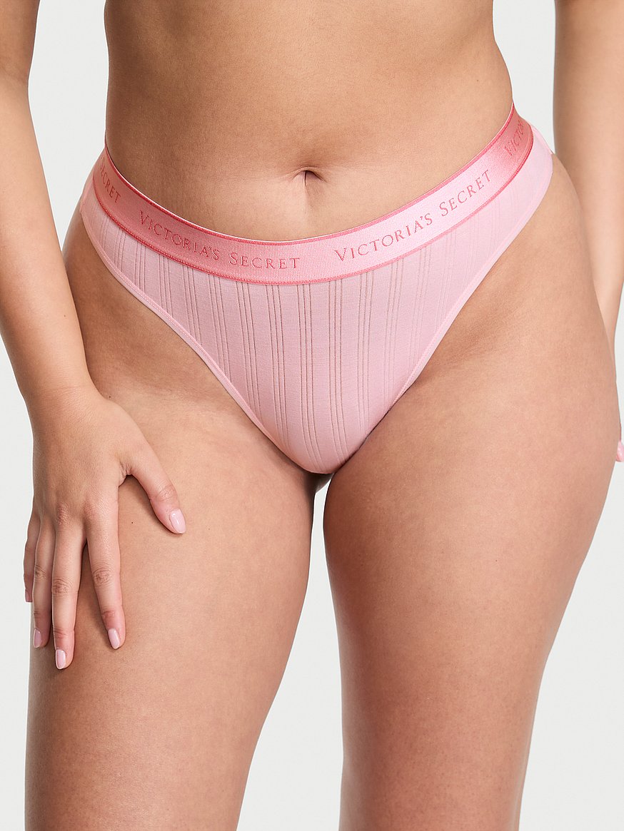 Tanga de algodón clásica de cintura elástica con parche brillante by Victoria's Secret