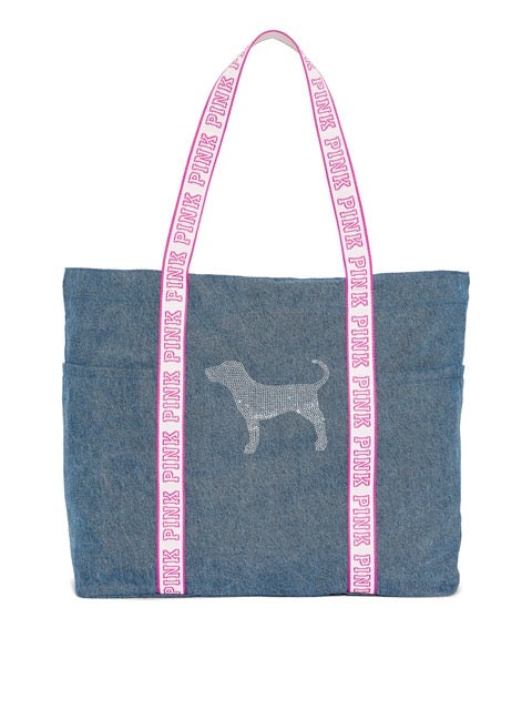 Bolsa Tote Bag Mediana de Denim con forro interior by Pink- Victoria's Secret