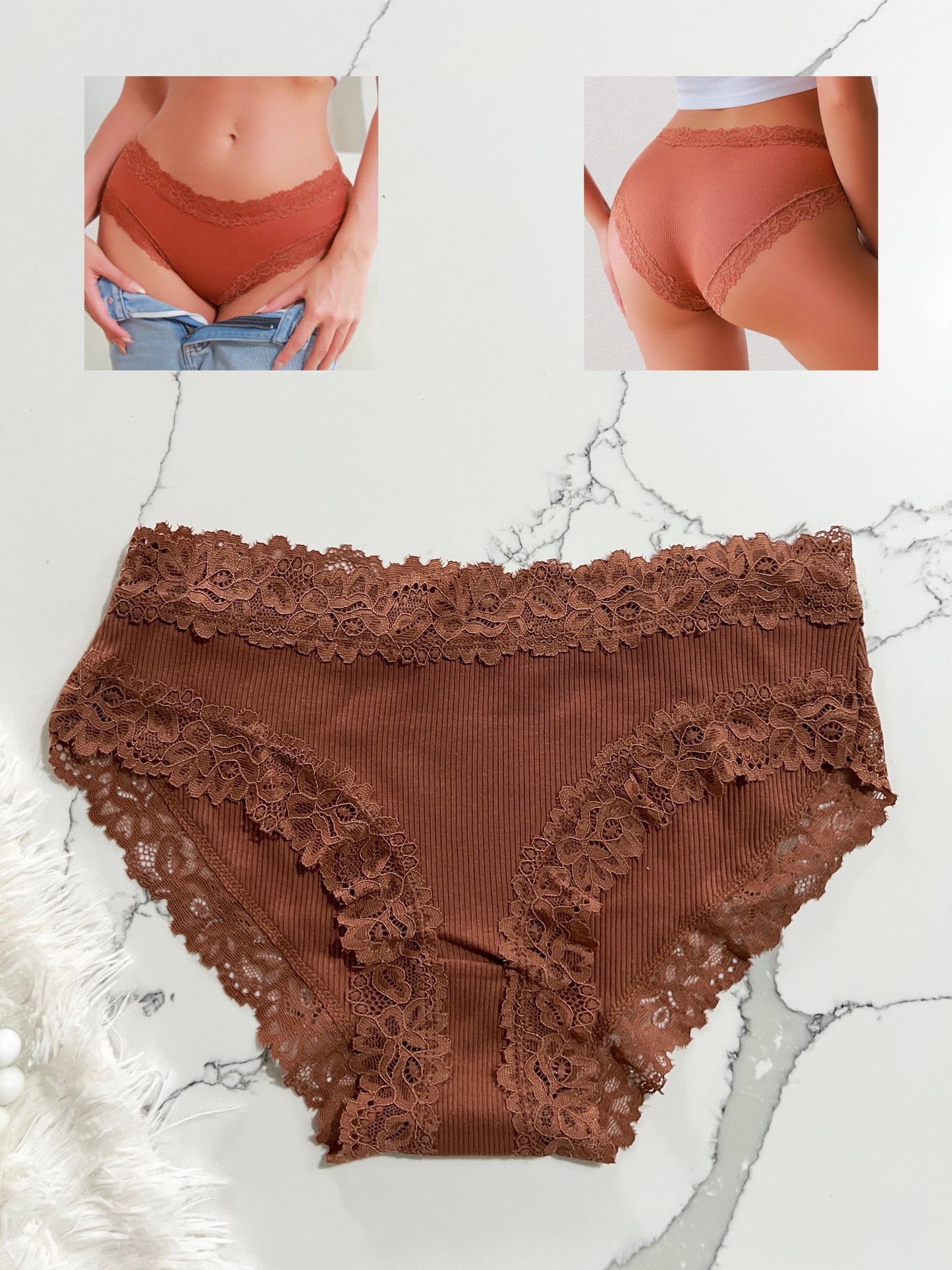 FINETOO Cacheteros de algodón con ribete de encaje