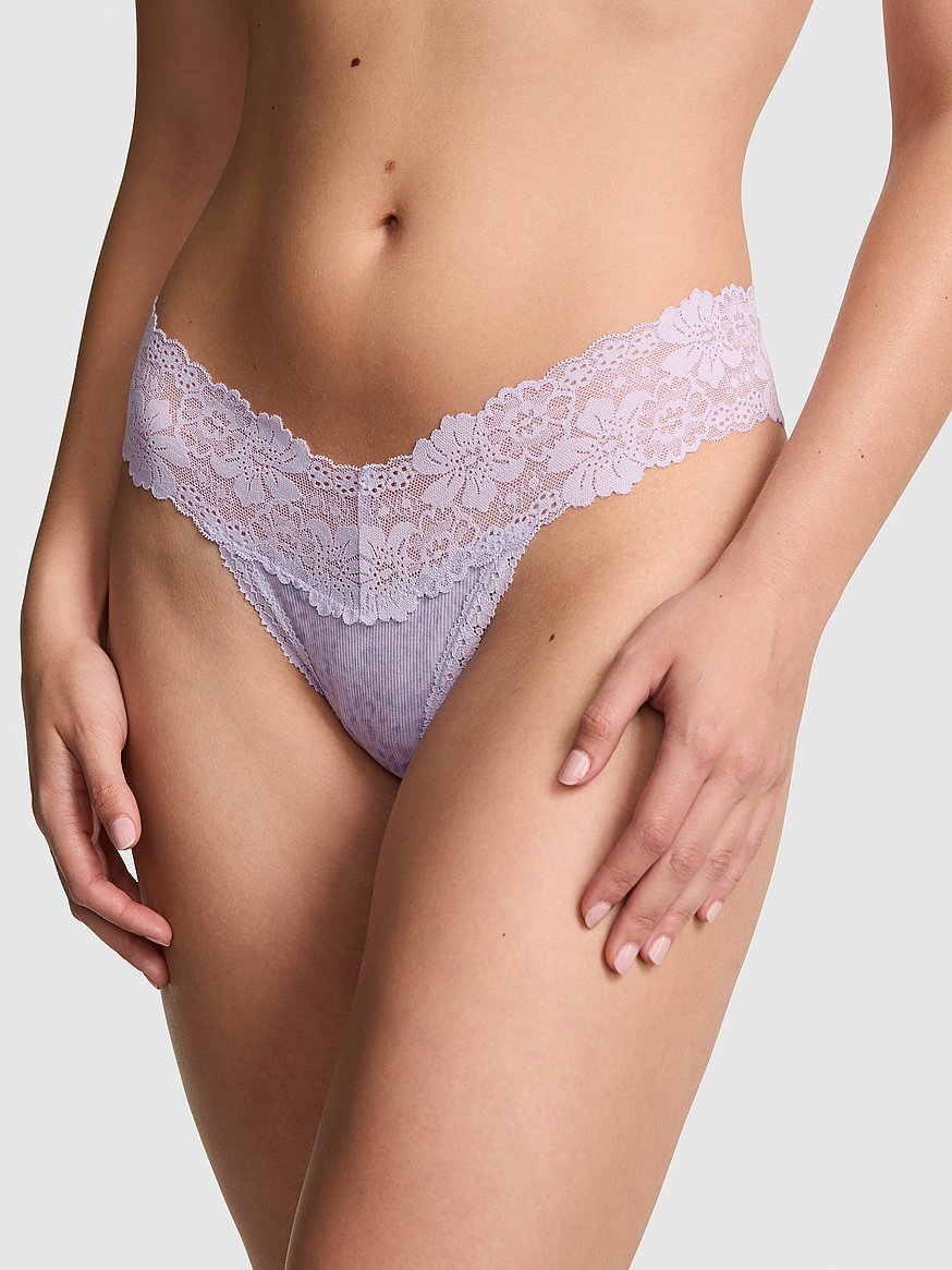 Tanga de algodón con cintura de encaje Pink- Victoria's Secret
