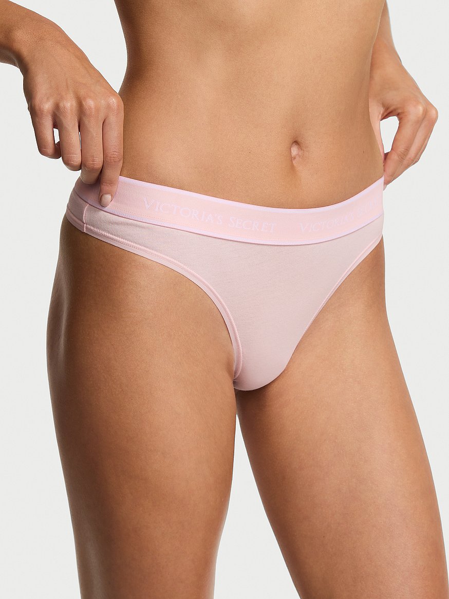 Tangas de algodón clásica de cintura elástica con logo by Victoria's Secret