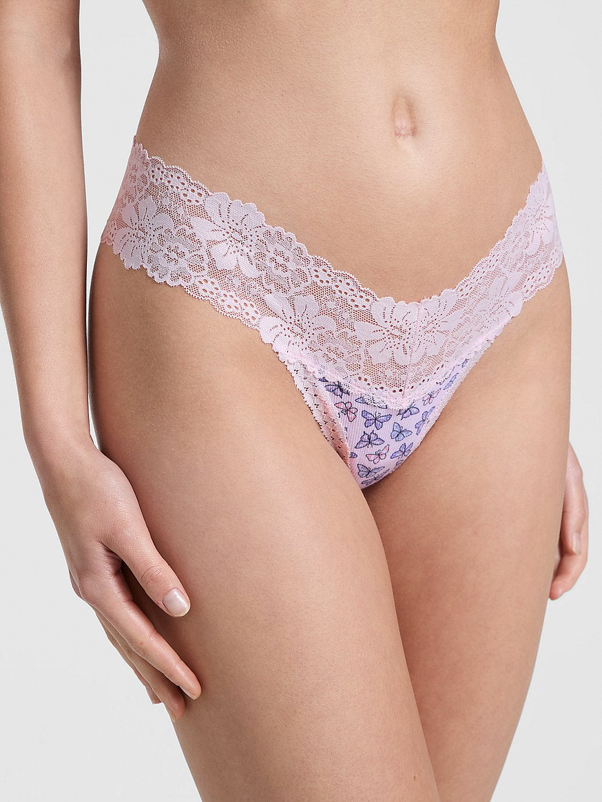 Tanga de algodón con cintura de encaje Victoria's Secret