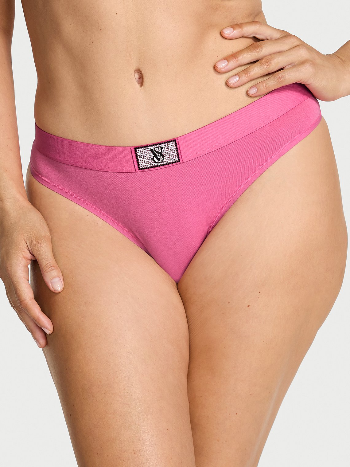 Tanga de algodón clásica de cintura elástica con parche brillante by Victoria's Secret