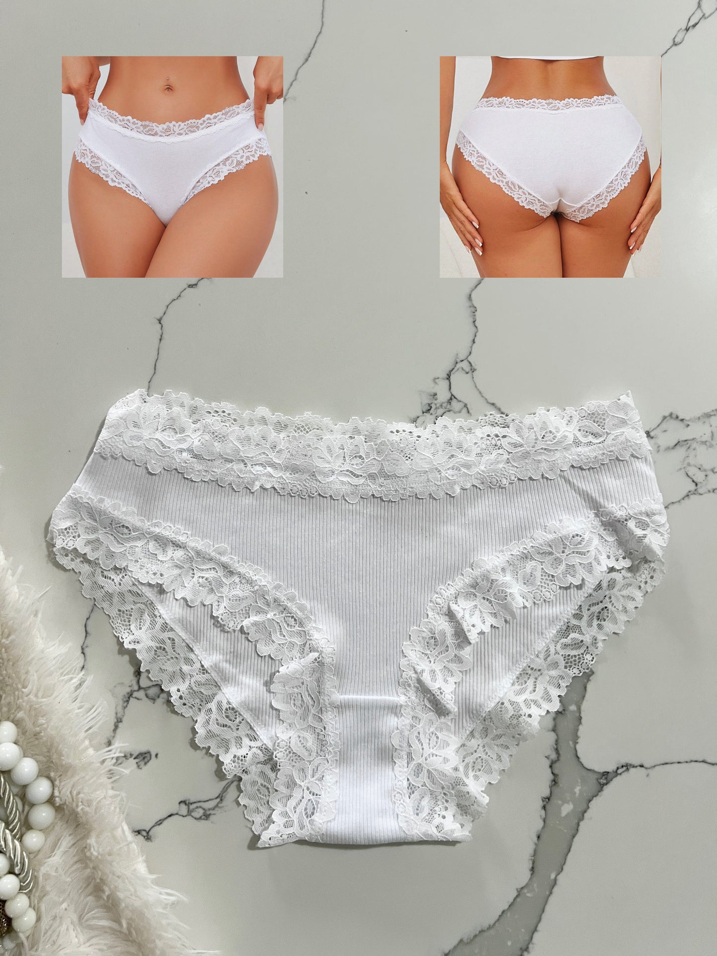 FINETOO Cacheteros de algodón con ribete de encaje