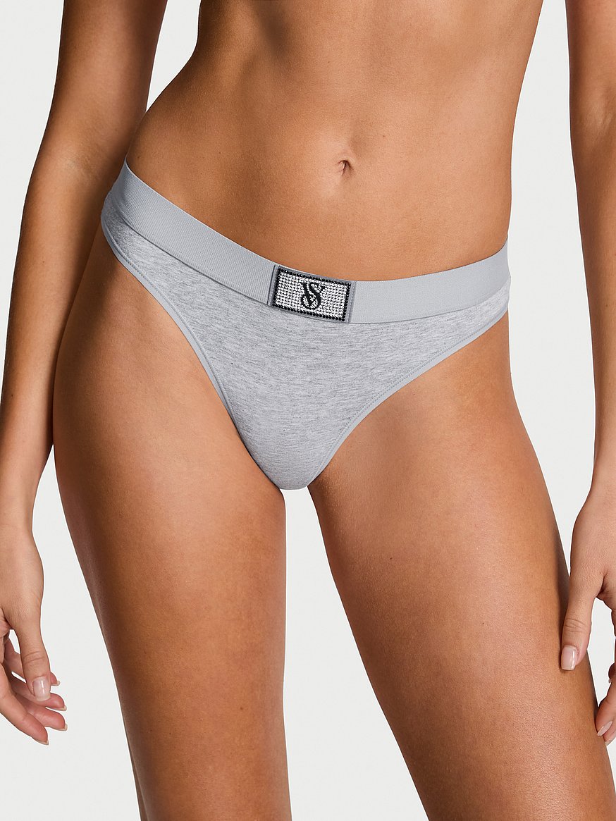 Tanga de algodón clásica de cintura elástica con parche brillante by Victoria's Secret