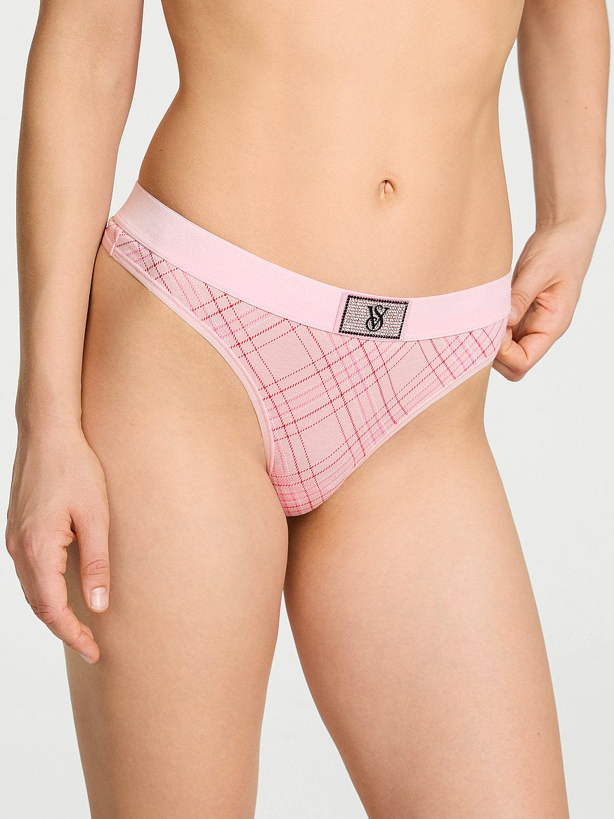 Tanga de algodón clásica de cintura elástica con parche brillante by Victoria's Secret