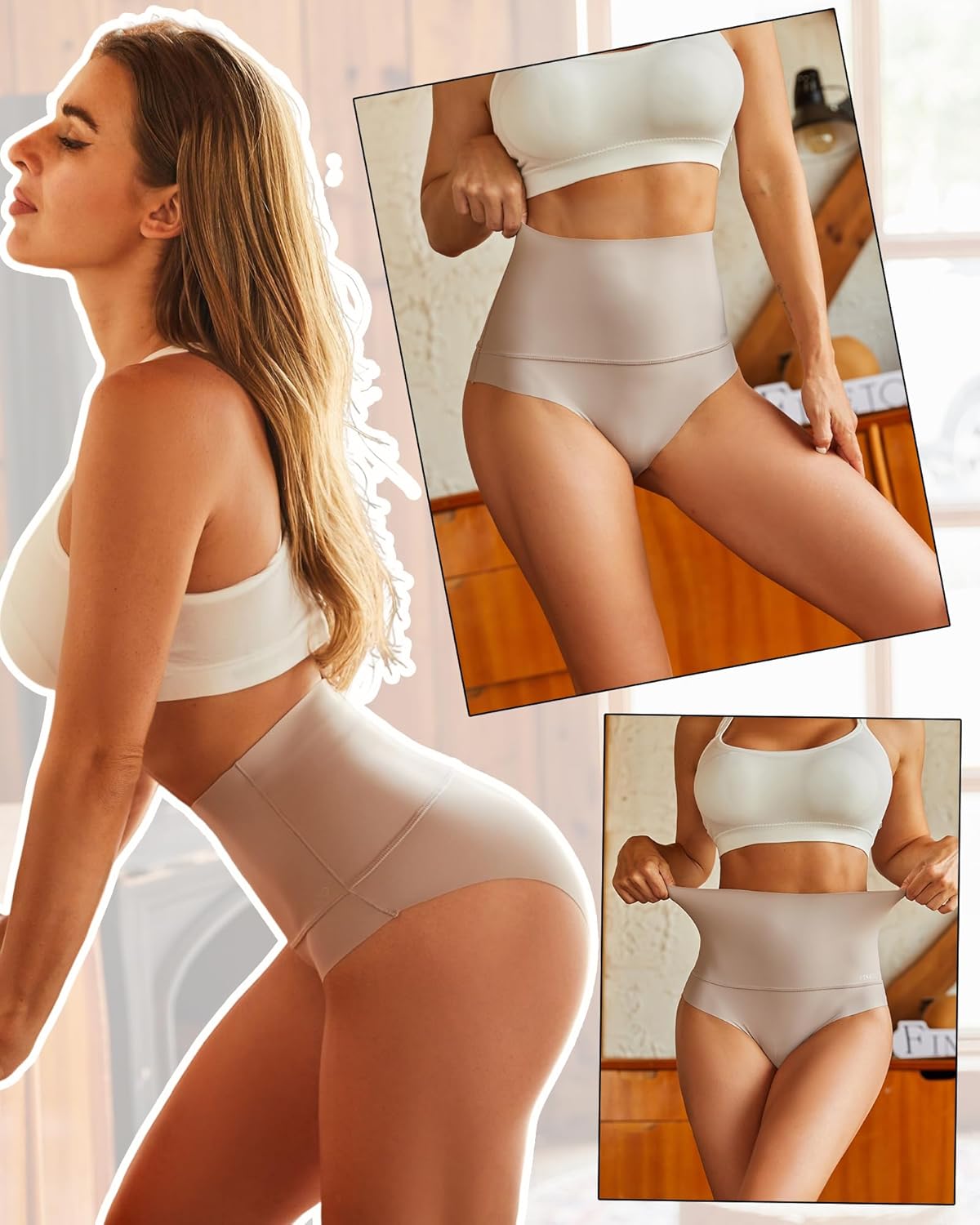 FINETOO Panty con control de abdomen, de cintura alta, de nailon, sin costuras