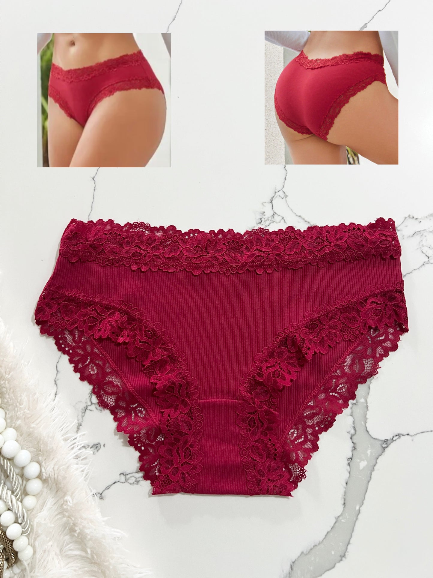 FINETOO Cacheteros de algodón con ribete de encaje