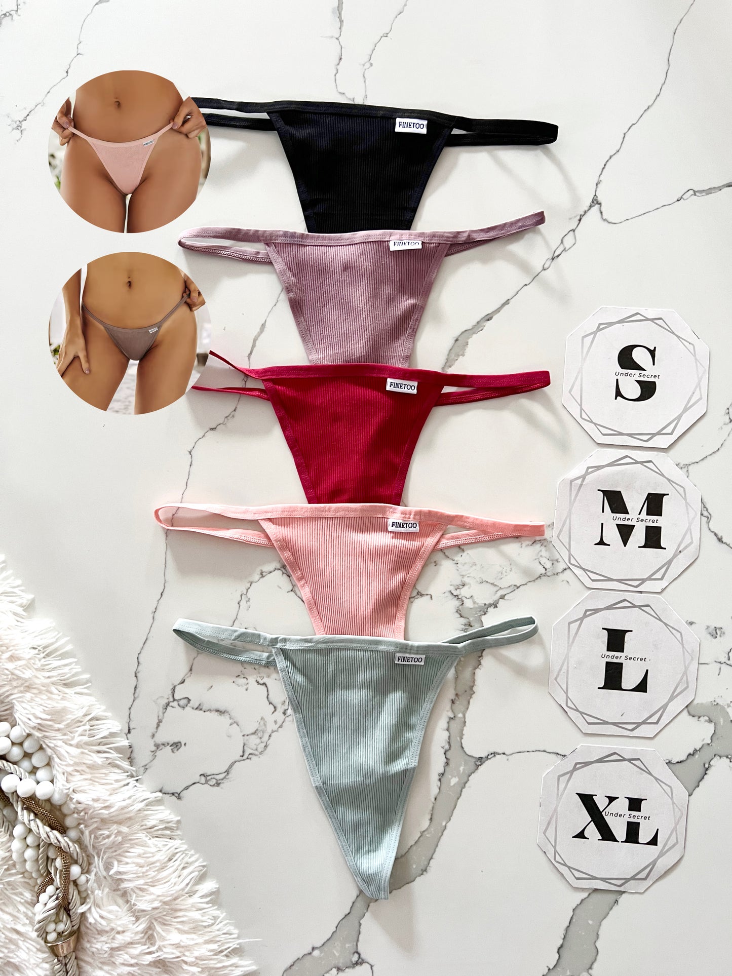 FINETOO Pack de 5 hilos de algodón elástico con espalda en T